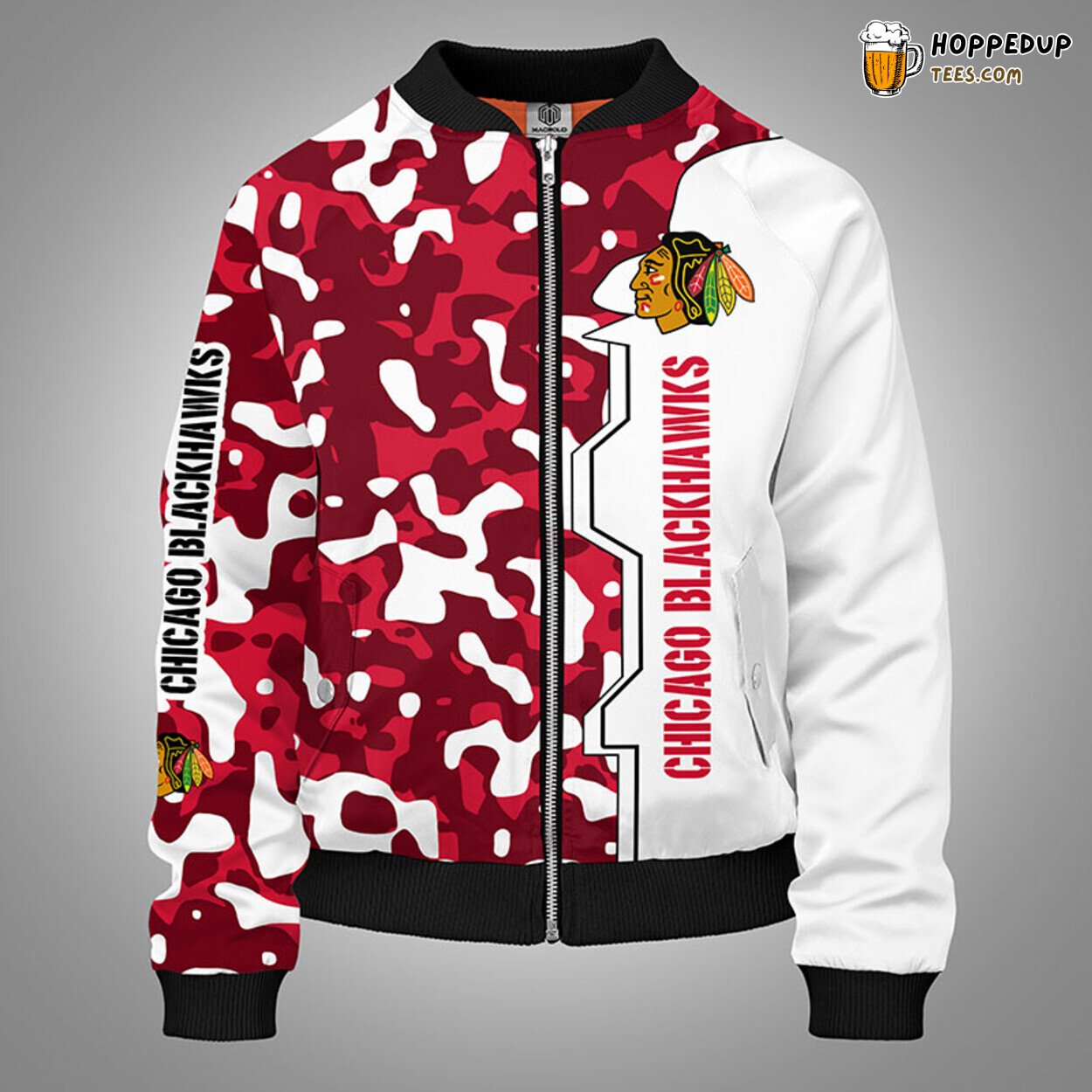 Chicago Blackhawks NHL Camouflage Red Distinct Bomber Jacket Stylish Design