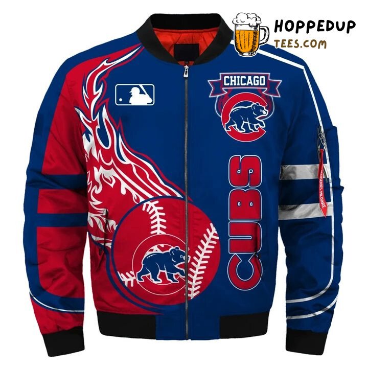 Chicago Cubs Prominent Logo Red Blue MLB Bomber Jacket Series Chicago Cubs Prominent Logo Red Blue MLB Bomber Jacket Series