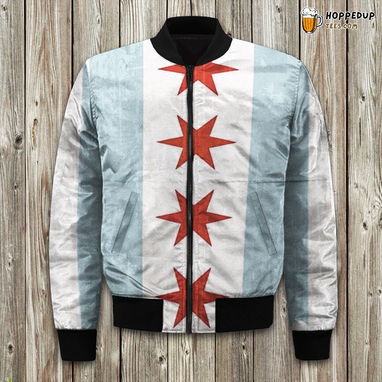 Chicago Inspired Flag Winter Bomber Jacket Luxuriously Padded Warmth Ensured