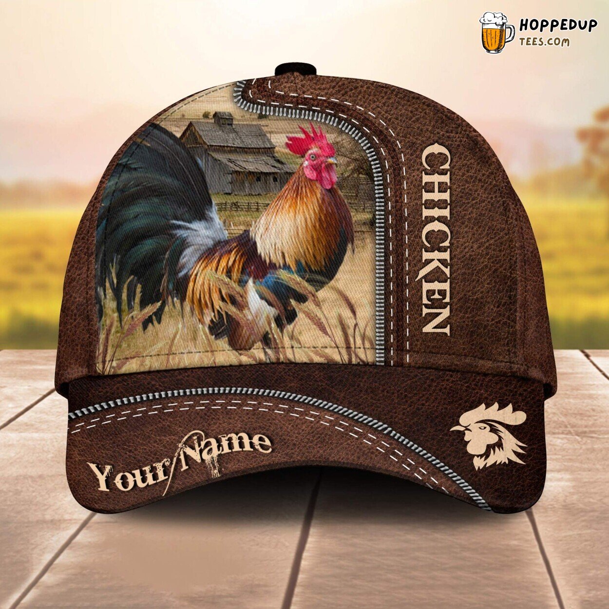 Chicken 3D Leather Pattern Custom Cap Baseball Animal Farm Lovers