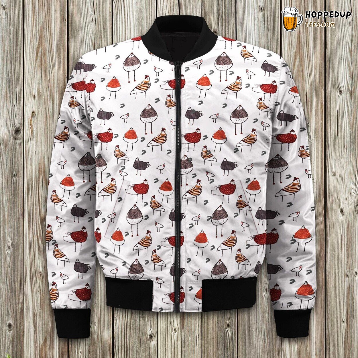 Chicken Art Winter Bomber Jacket Fun Stylish Warm Wear