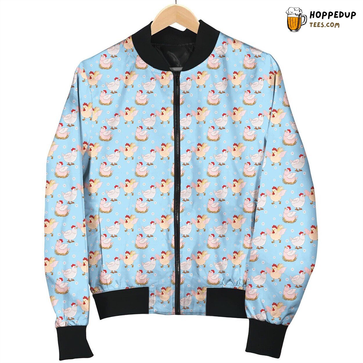 Chicken Blue Background Bomber Jacket