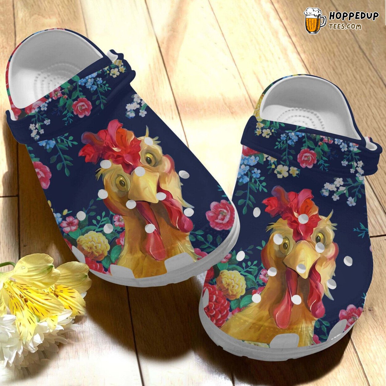 Chicken Floral Vintage Roses Themed Rubber Clog Shoes Comfy Poultry Lover Gift