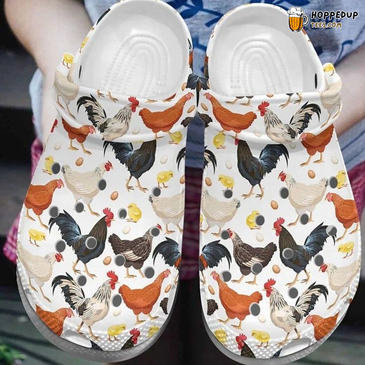 Chicken Pattern Themed Rubber Clog Shoes Comfy Footwear for Poultry Enthusiasts