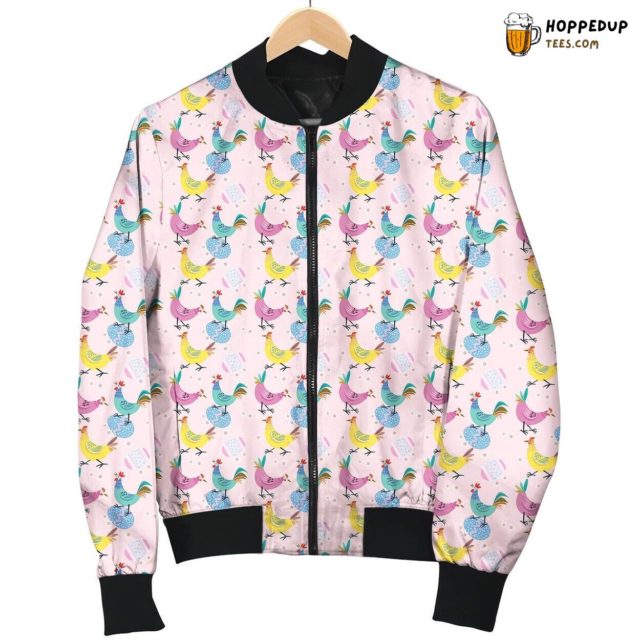 Chicken Pink Background Bomber Jacket