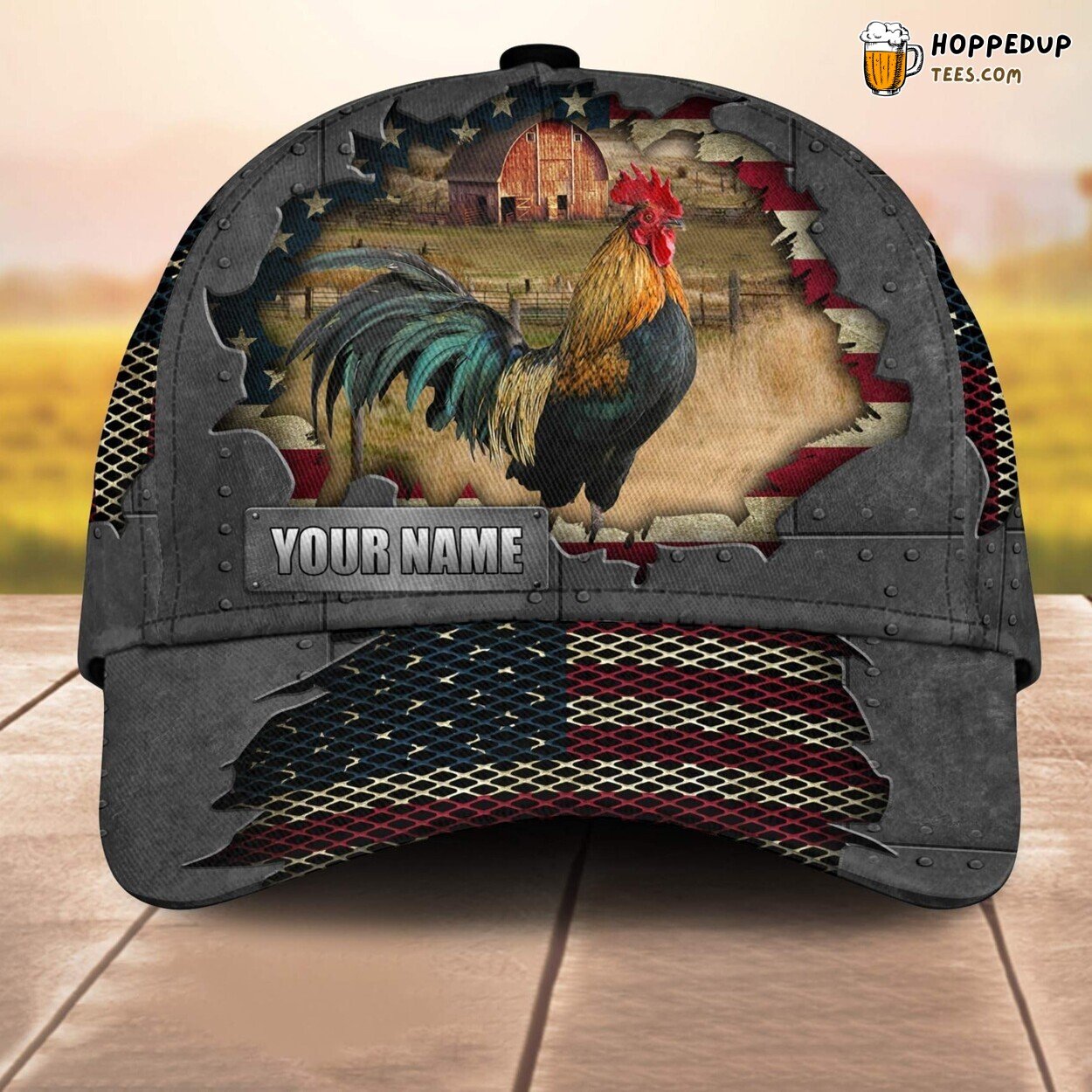 Chicken US Flag Net 3D Customized Baseball Cap Farm Lovers Animal Print