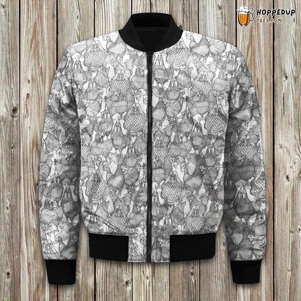 Chickens Black White Chickens Bomber Jacket