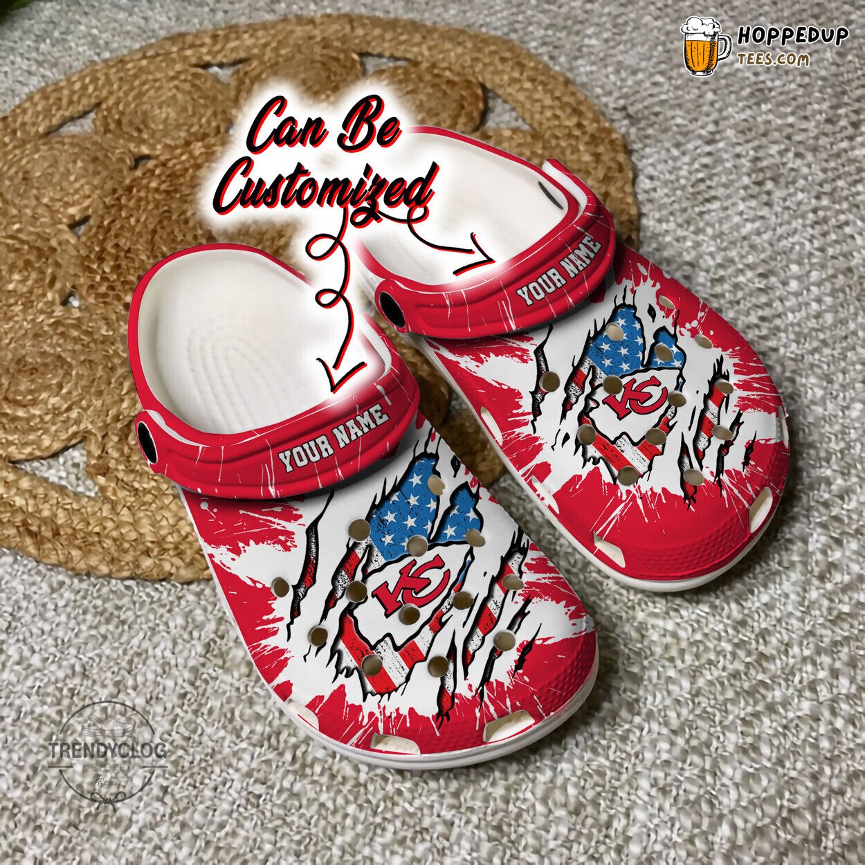 Chiefs Football Ripped American Flag Personalized Clog Shoes