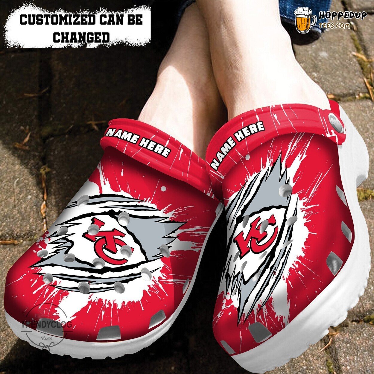Chiefs Football Team Personalized Ripped Claw Custom Name Comfort Clogs