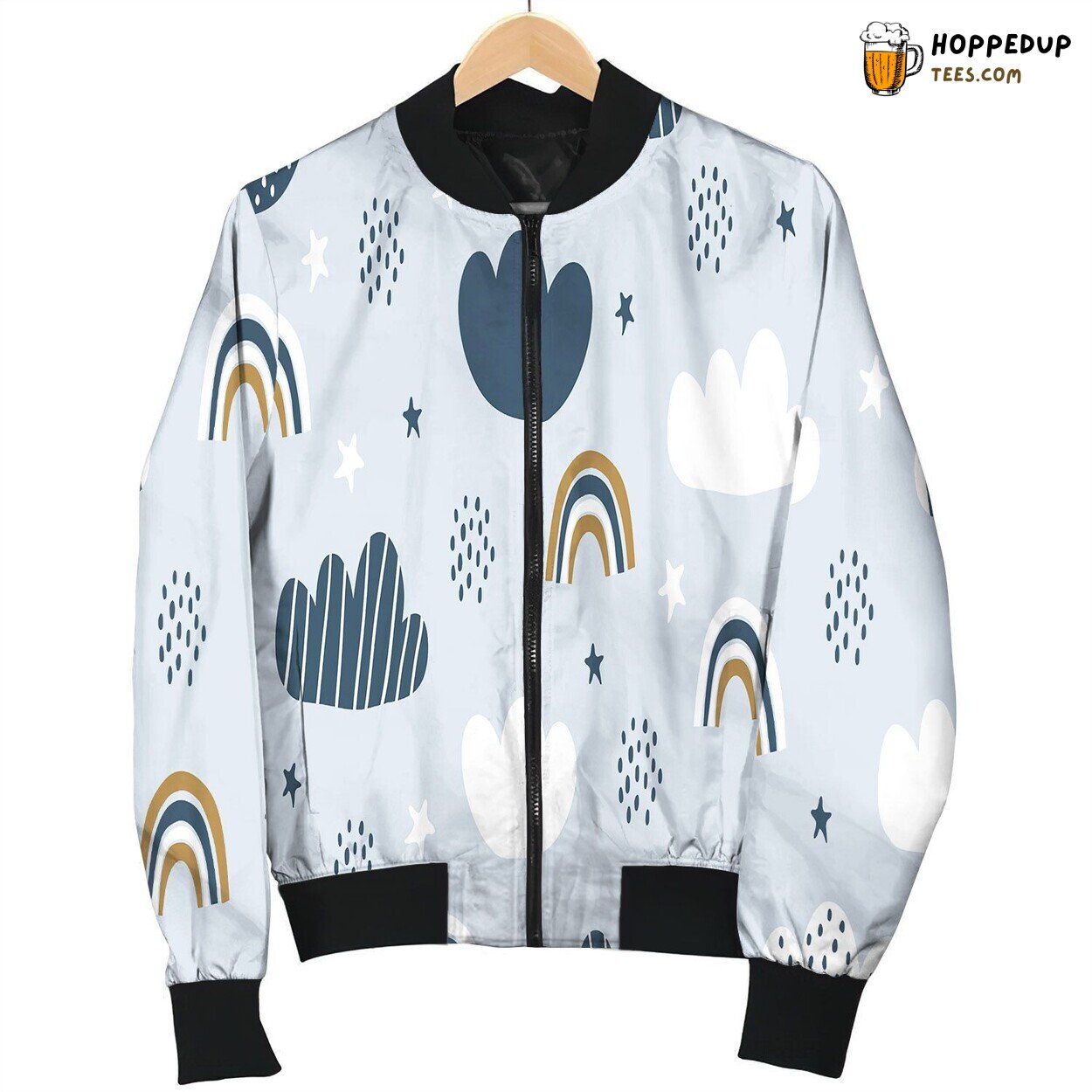 Childish Seamless Pattern Sky Clouds Rainbows Bomber Jacket