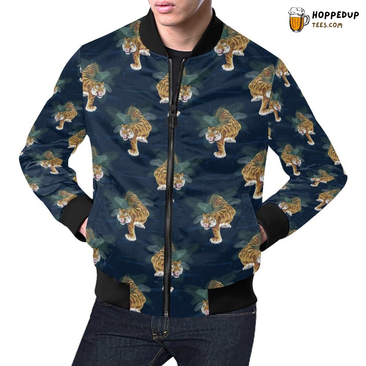 Chinese Culture Tiger Pattern Print Men’s Bomber Jacket Traditional Style Chinese Culture Tiger Pattern Print Men’s Bomber Jacket Traditional Style