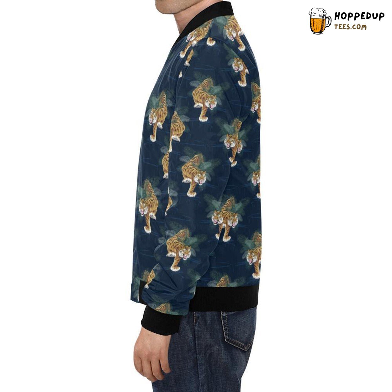 Chinese Culture Tiger Pattern Print Men’s Bomber Jacket Traditional Style