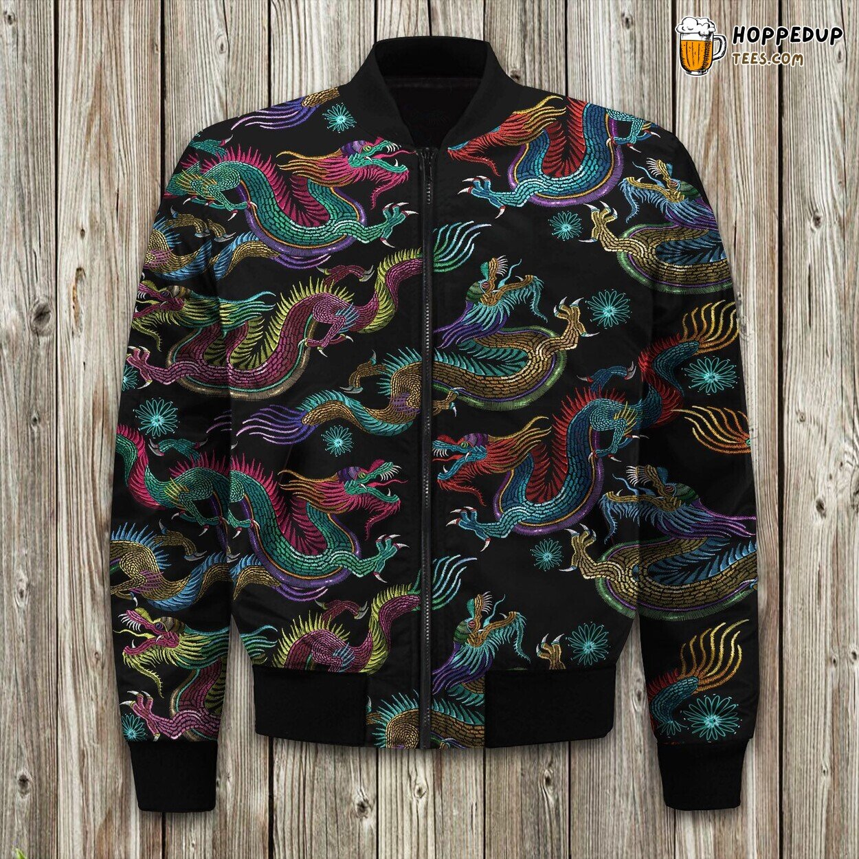 Chinese Dragon Artwork Winter Bomber Jacket Mythical Creature Elegance