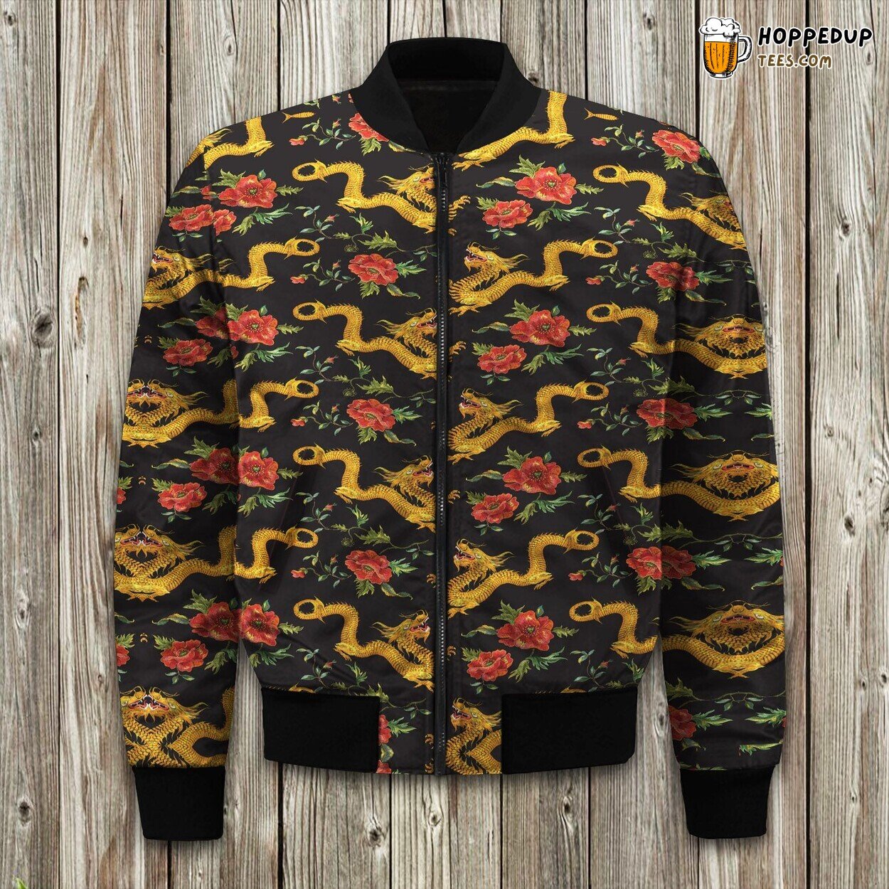 Chinese Dragon Rose Bomber Jacket