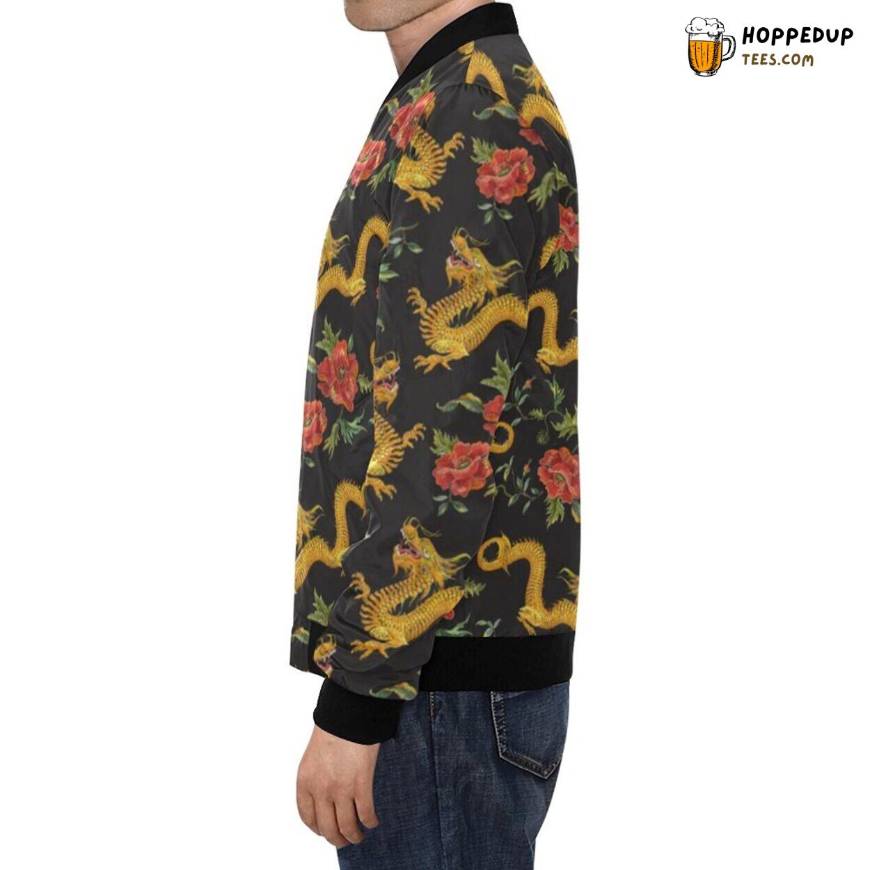 Chinese Dragon Rose Pattern Print Men’s Traditional Bomber Jacket