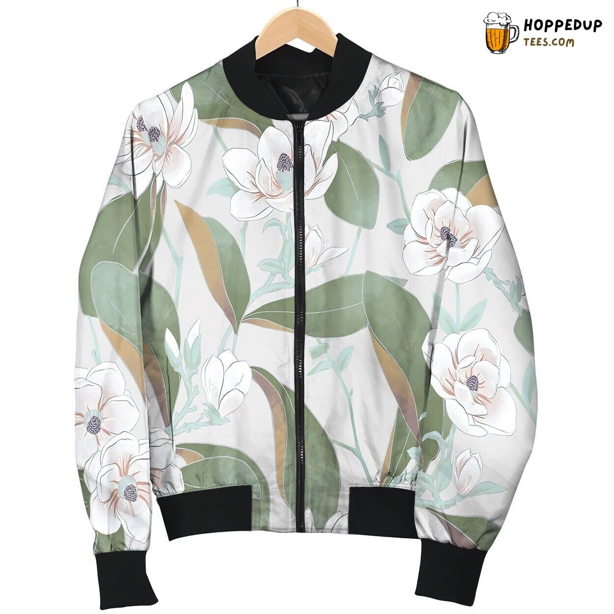 Chinoiserie Magnolias On Silver Bomber Jacket
