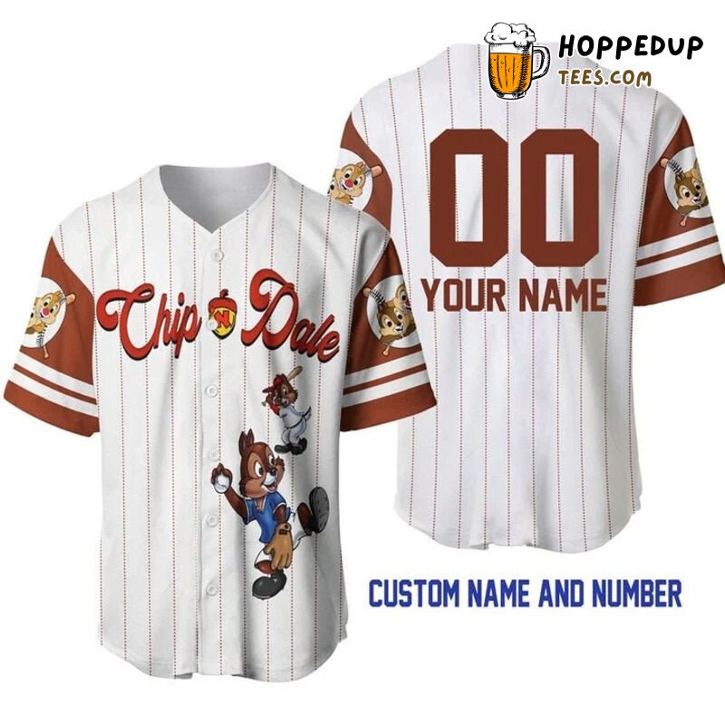 Chip & Dale Pattern White Pinstripe 3D Personalized Baseball Jersey