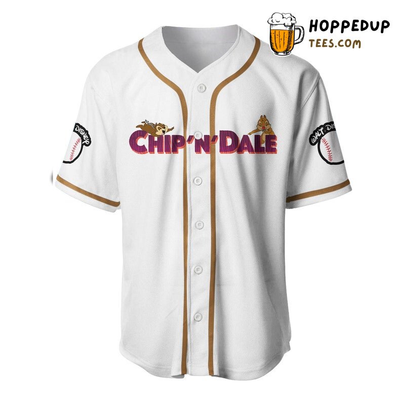 Chip and Dale White Cartoon Graphics Unisex Baseball Jersey 3D