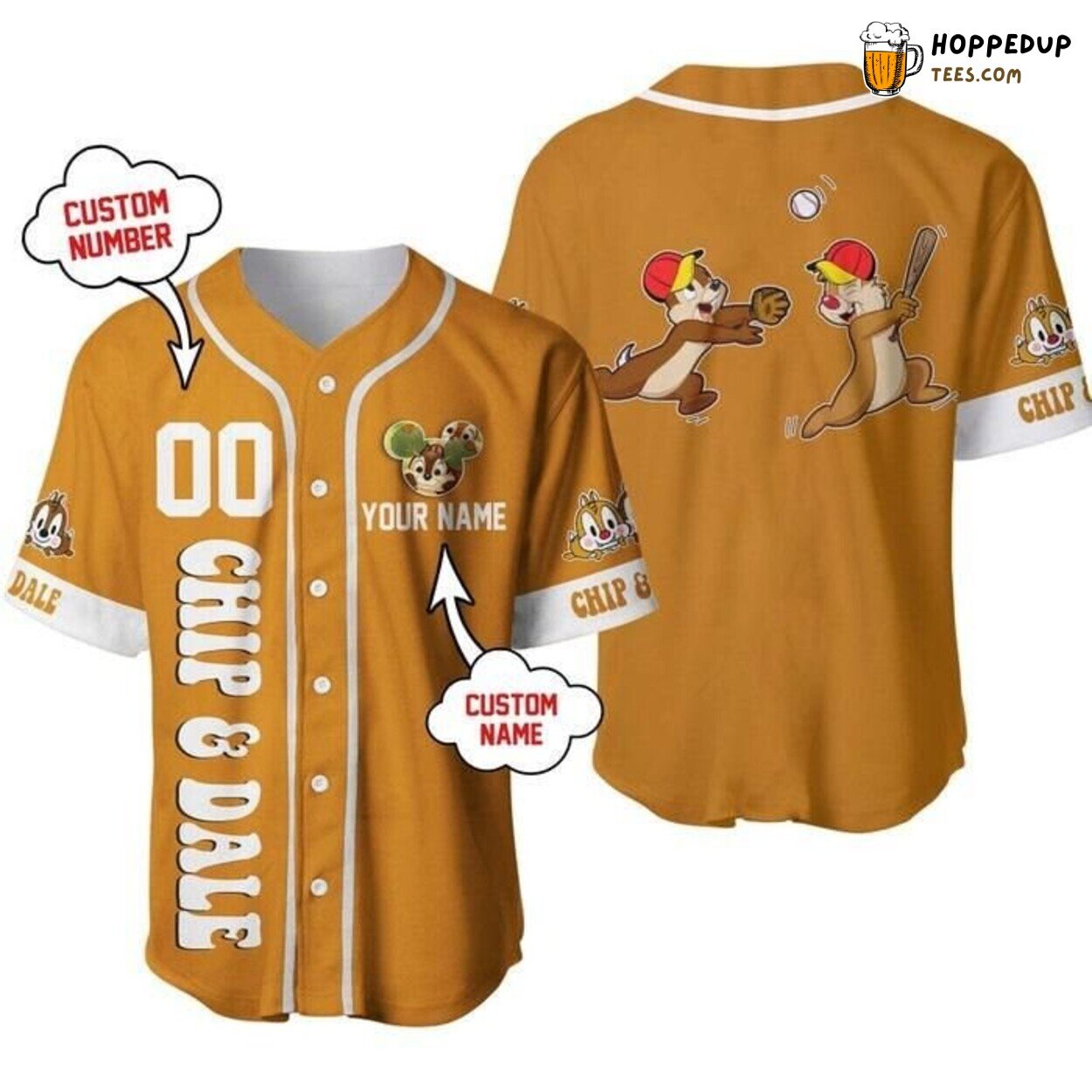 Chip Dale Disney Gold Brown White Cartoon Baseball Jersey Adventure