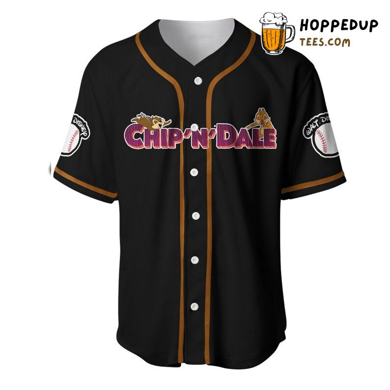 Chipmunks Chip & Dale Cartoon 3D Black Baseball Jersey Print