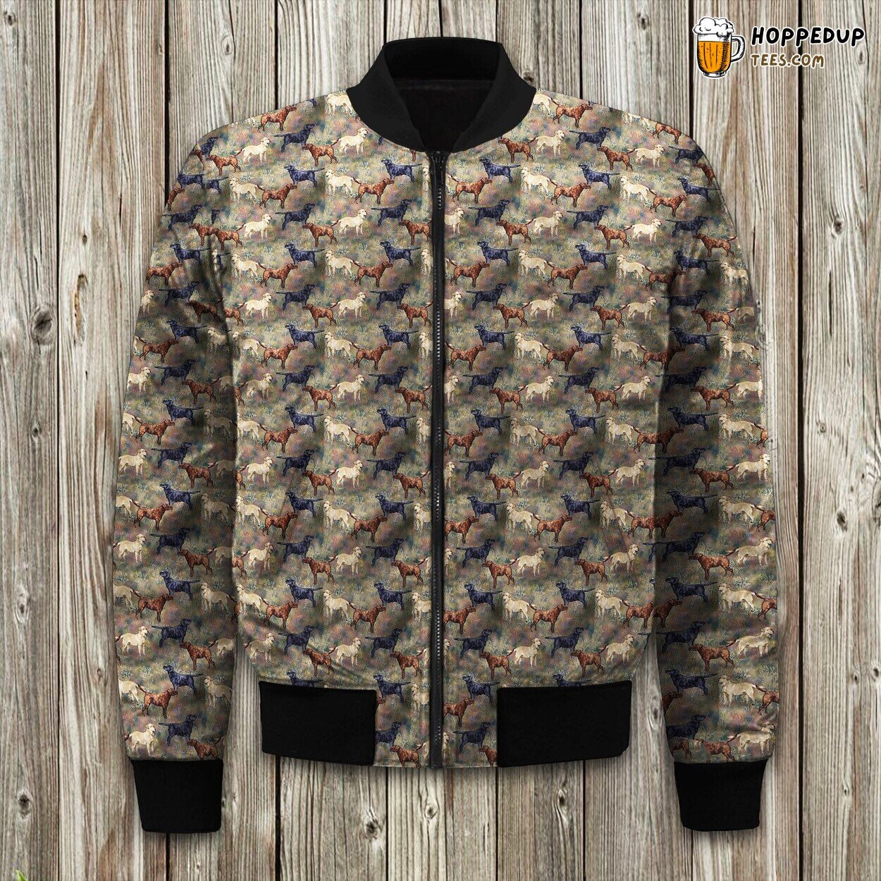 Chocolate Black Yellow Labrador Retrievers Wildflower Field Bomber Jacket