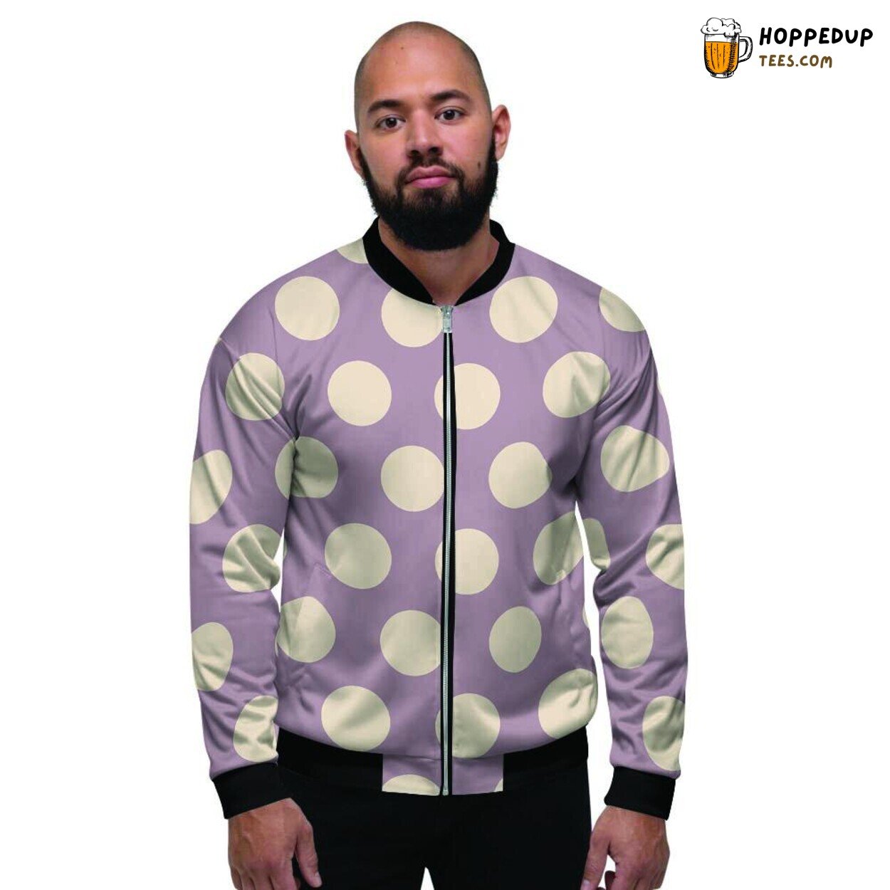 Chocolate Brown Polka Dot Display Men’s Bomber Jacket Classic Pattern Elegance