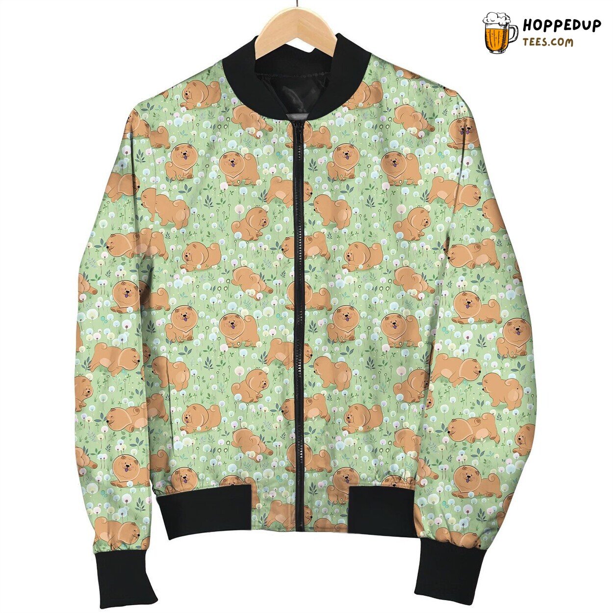 Chow Chow Playing On Grass Bomber Jacket