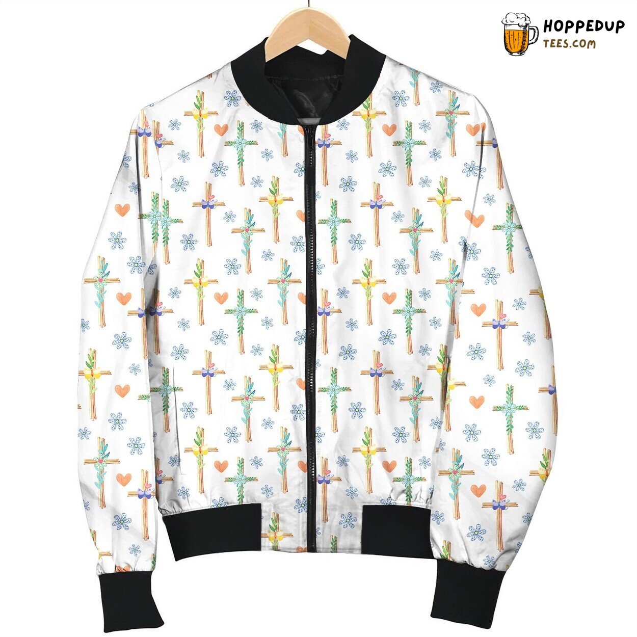 Christian Cross Floral Bomber Jacket