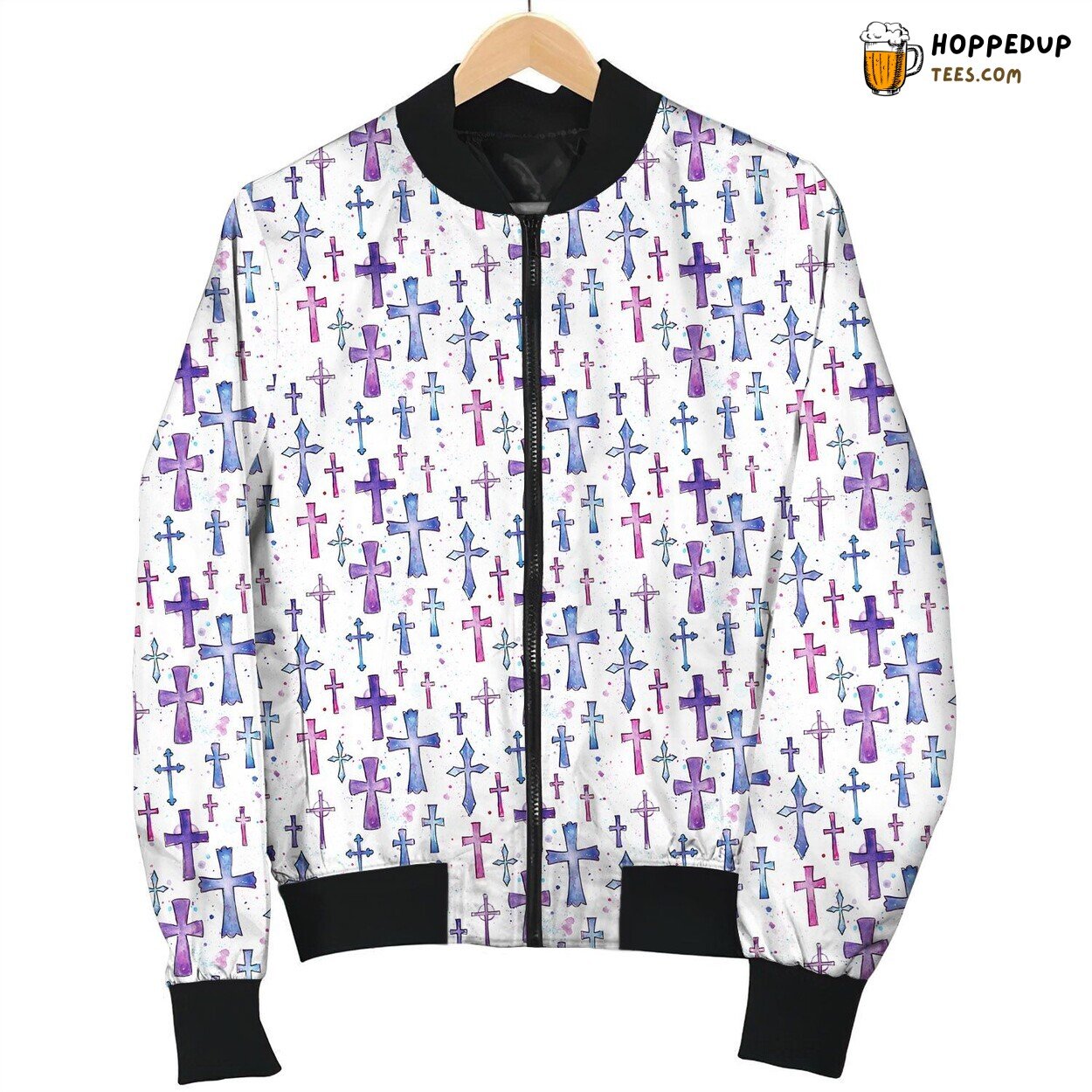 Christian Cross Purple Bomber Jacket