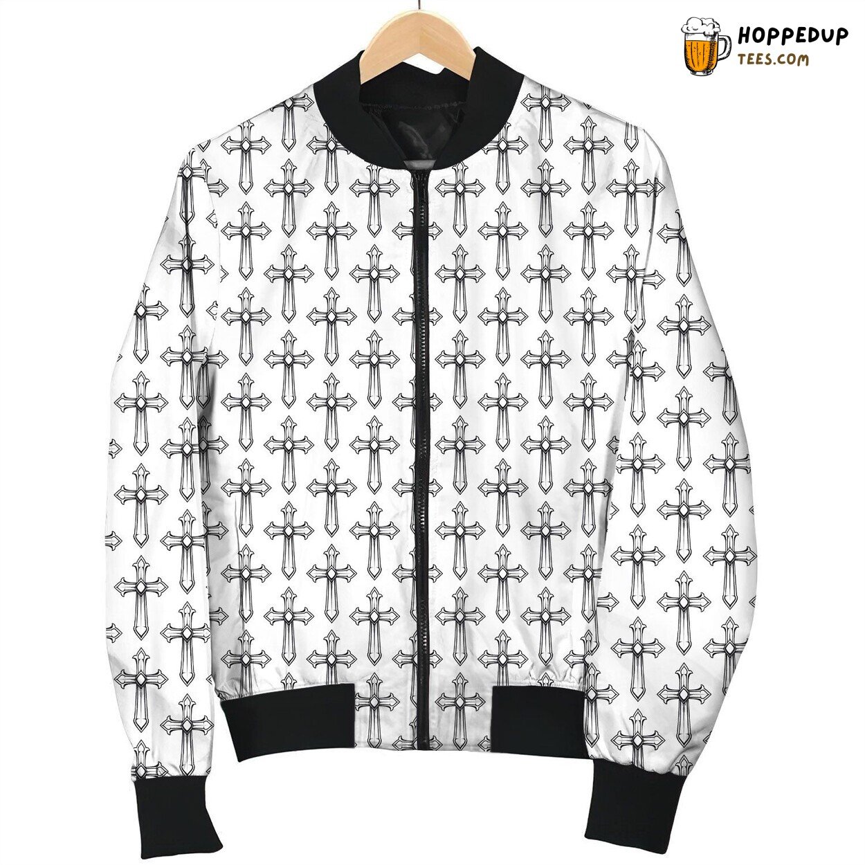 Christian Cross Simple Black Bomber Jacket