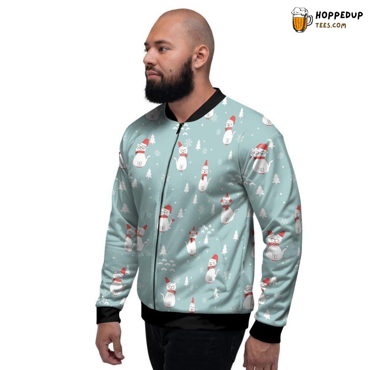 Christmas Celebrated Feline Art Cat Print Men’s Bomber Jacket Festive Charm