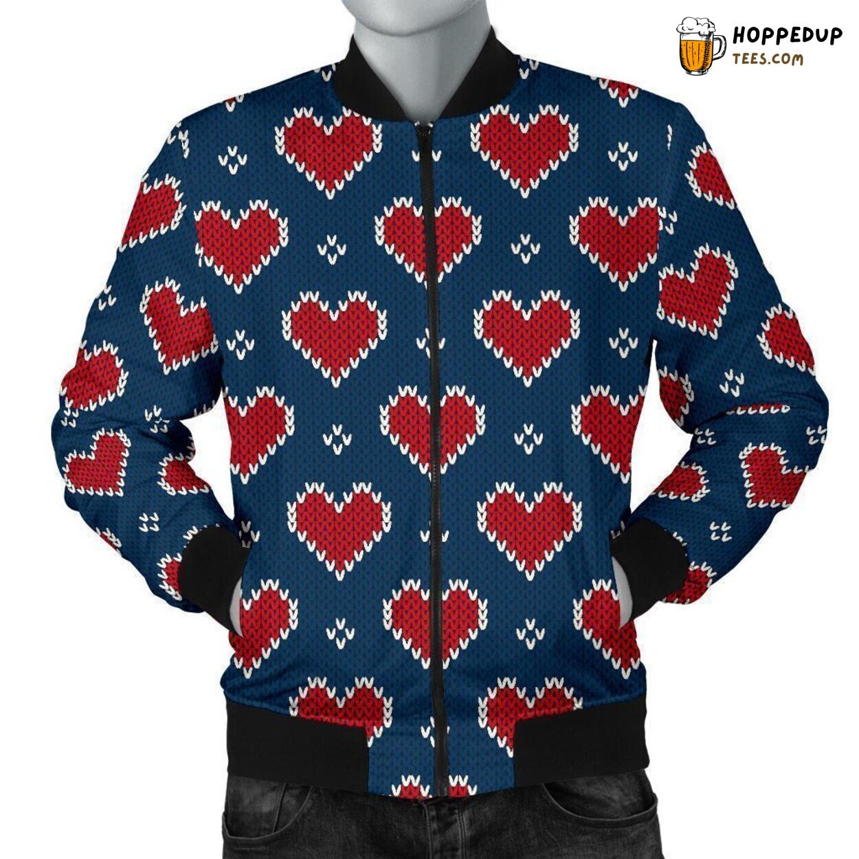 Christmas Fairisle Heart Wonders Men’s Bomber Jacket Unique Design Pattern