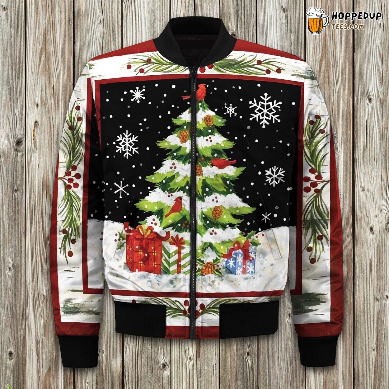 Christmas Pine Art Winter Bomber Jacket Luxuriously Padded Warmth Crafted
