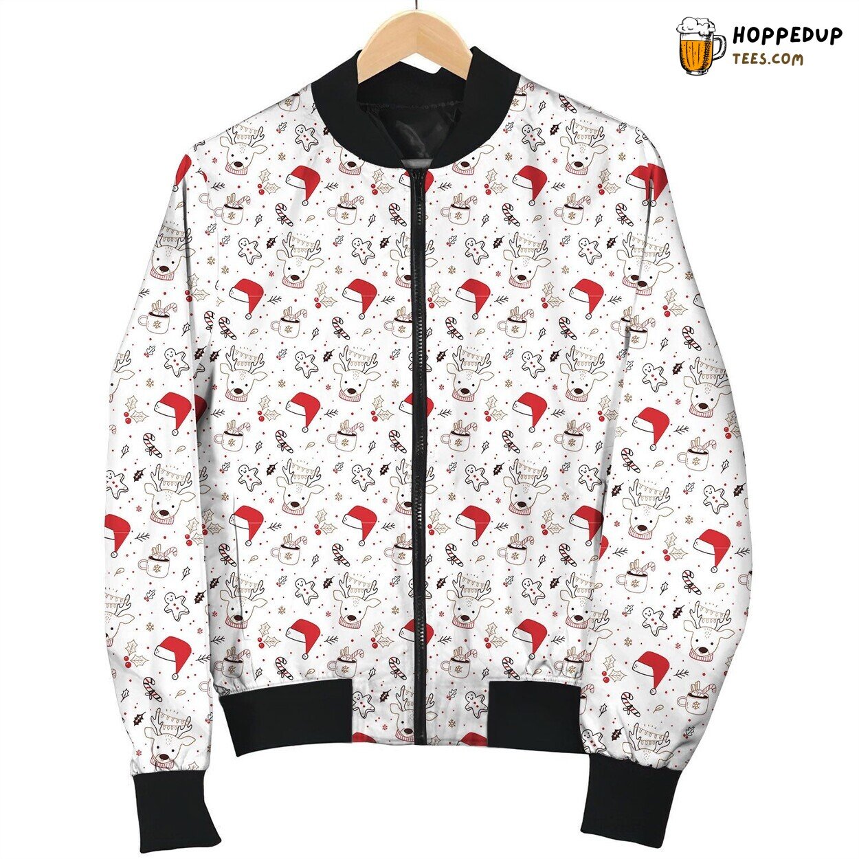 Christmas Reindeer Red Hat Bomber Jacket
