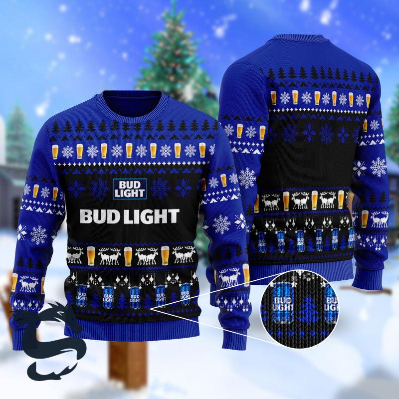Christmas Scenes With Blue Bud Light Beer Ugly Sweater HU
