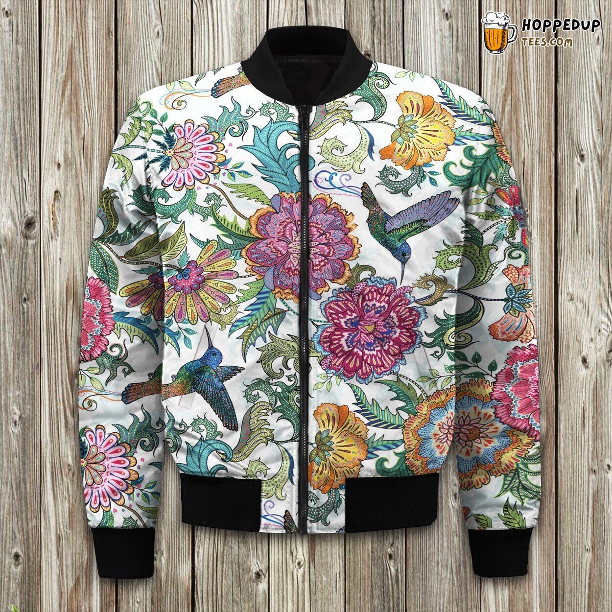 Christmas Special Hummingbird Bird Winter Bomber Jacket Displayed