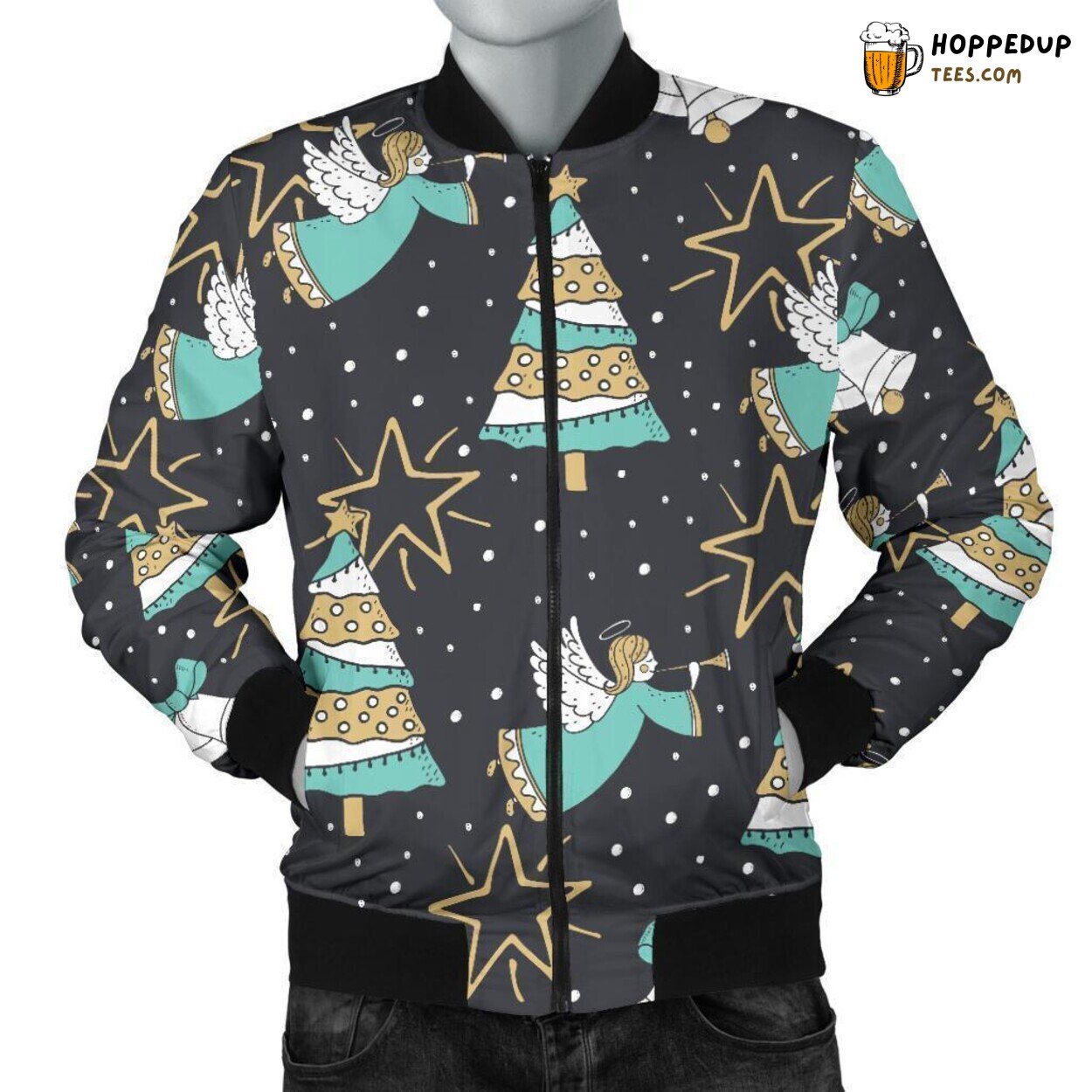 Christmas Theme Angel Print Pattern Men’s Bomber Jacket Apparel