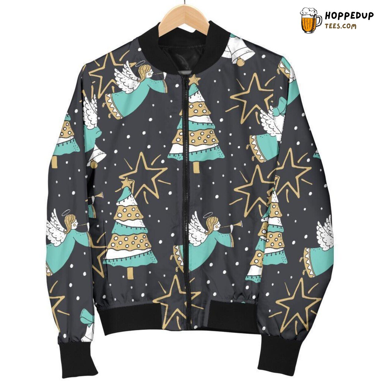 Christmas Theme Angel Print Pattern Men’s Bomber Jacket Apparel