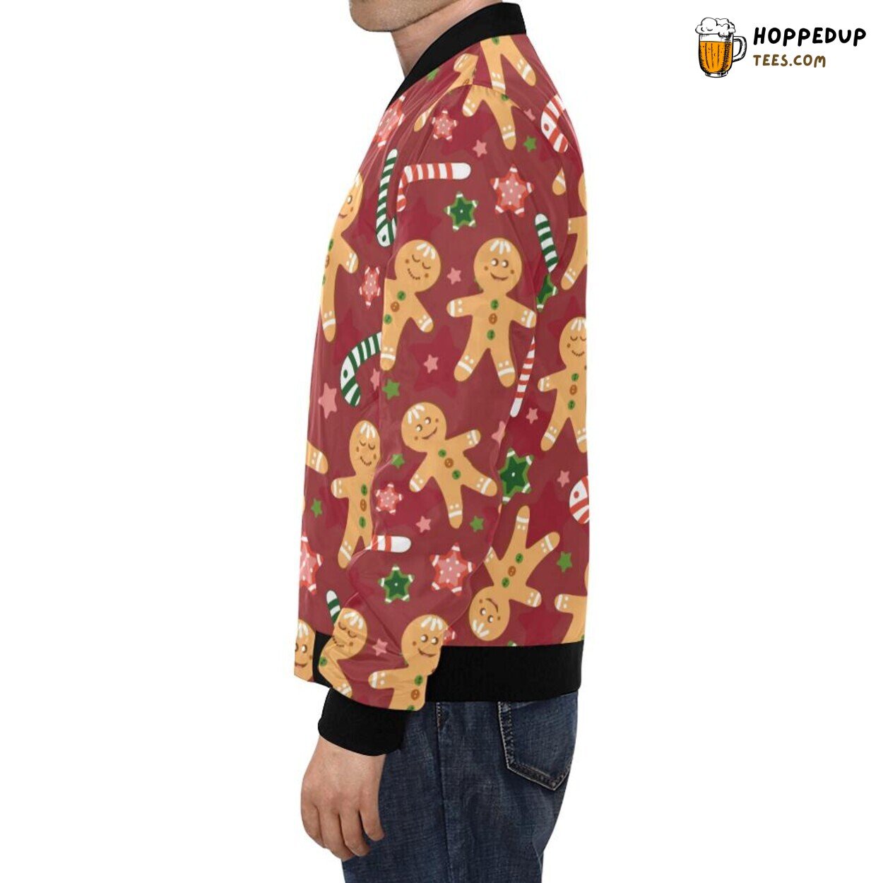 Christmas Theme Red Gingerbread Man Print Pattern Men’s Bomber Jacket