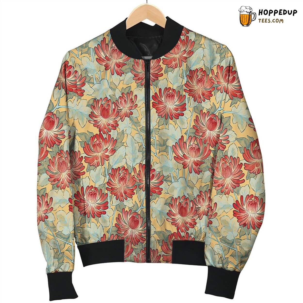 Chrysanthemums In Scarlet Art Nouveau Bomber Jacket