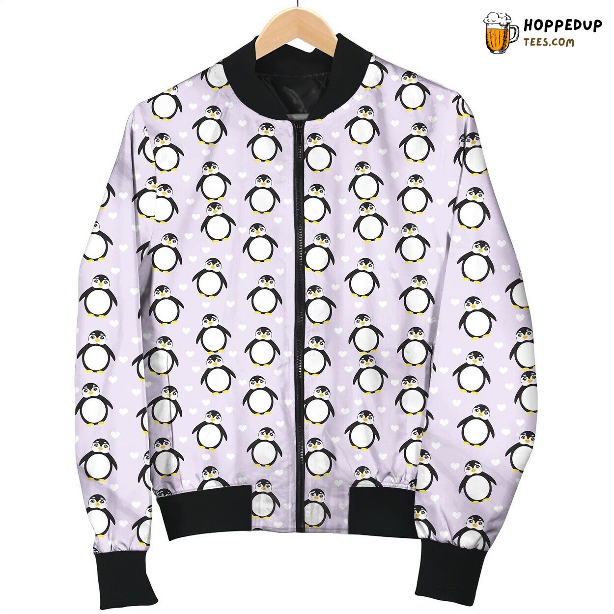 Chubby Penguin And Heart On Violet Bomber Jacket
