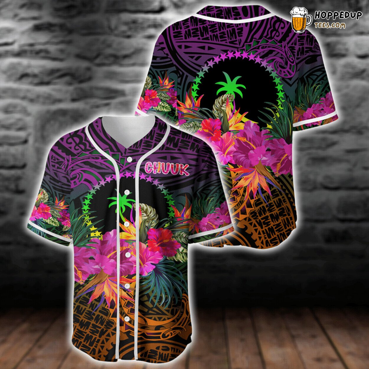 Chuuk Summer Hibiscus Baseball Tee Jersey Shirts 3D