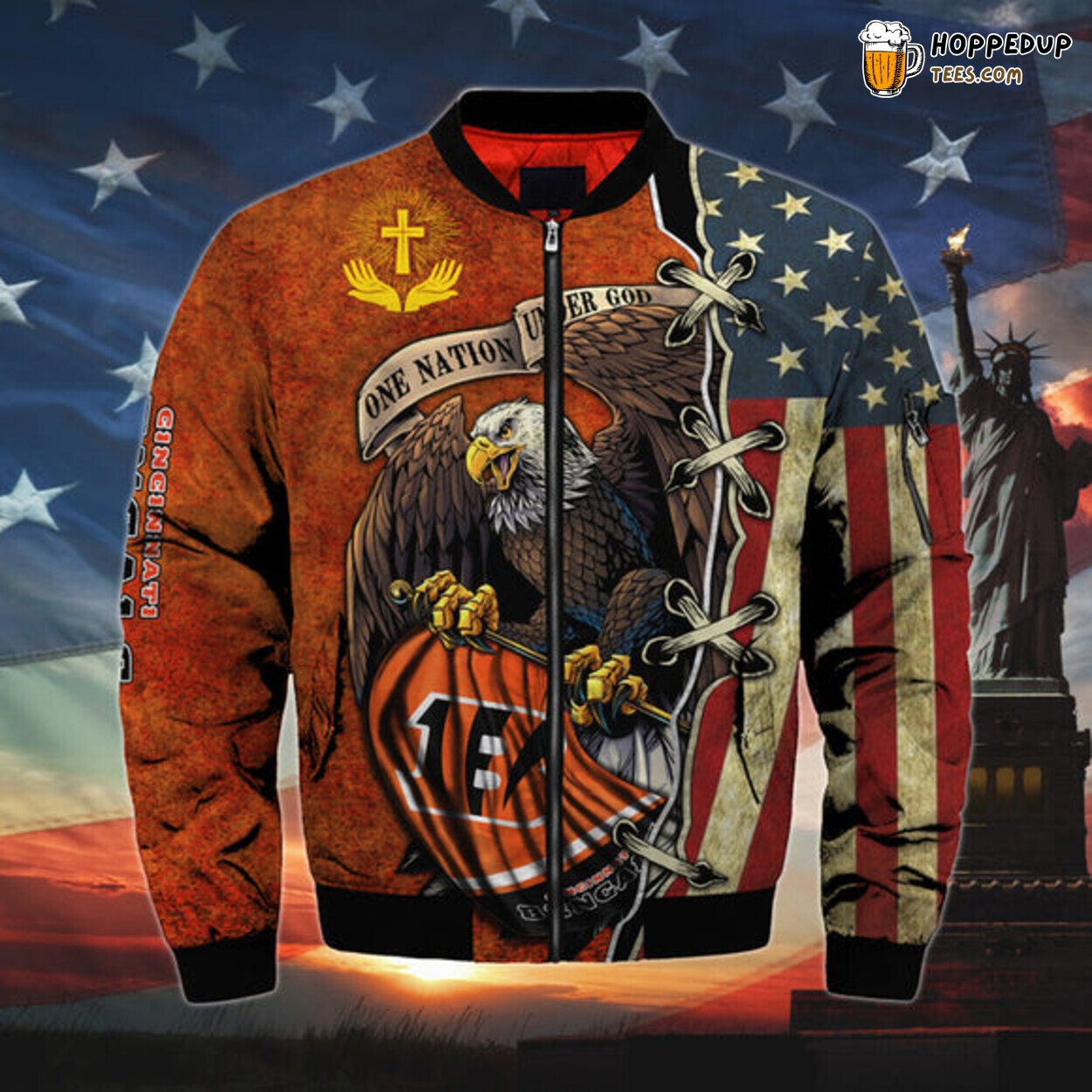Cincinnati Bengals Men Bomber Jacket One Nation Under God Classic Design Look