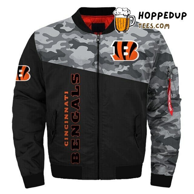 Cincinnati Bengals NFL Aggressive Black Camo Bomber Jacket Fit