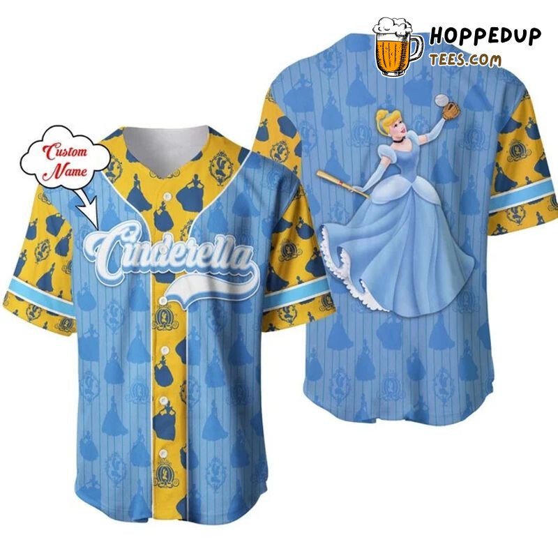 Cinderella Princess Blue 3D Pinstripe Baseball Jersey Personalized