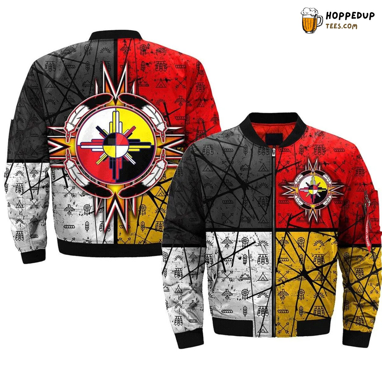 Circle Of Courage Native American Design Bomber Jacket Highlight