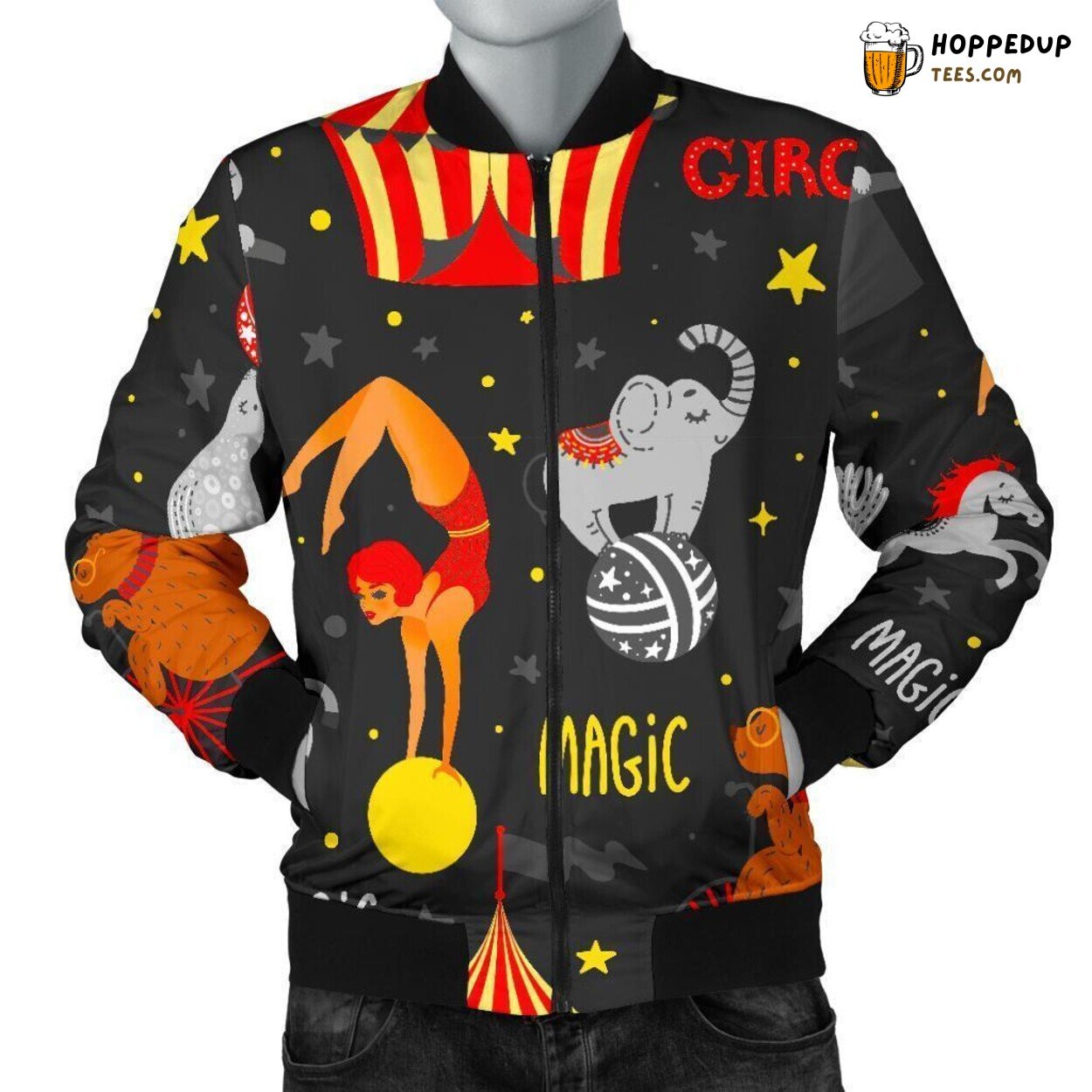 Circus Entertainment Delight Men’s Bomber Jacket Distinct Pattern Display