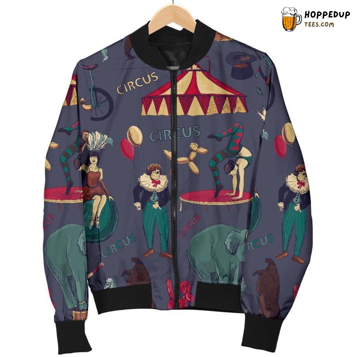 Circus Tent Showcase Men’s Bomber Jacket Unique Essence Pattern Design Circus Tent Showcase Men’s Bomber Jacket Unique Essence Pattern Design