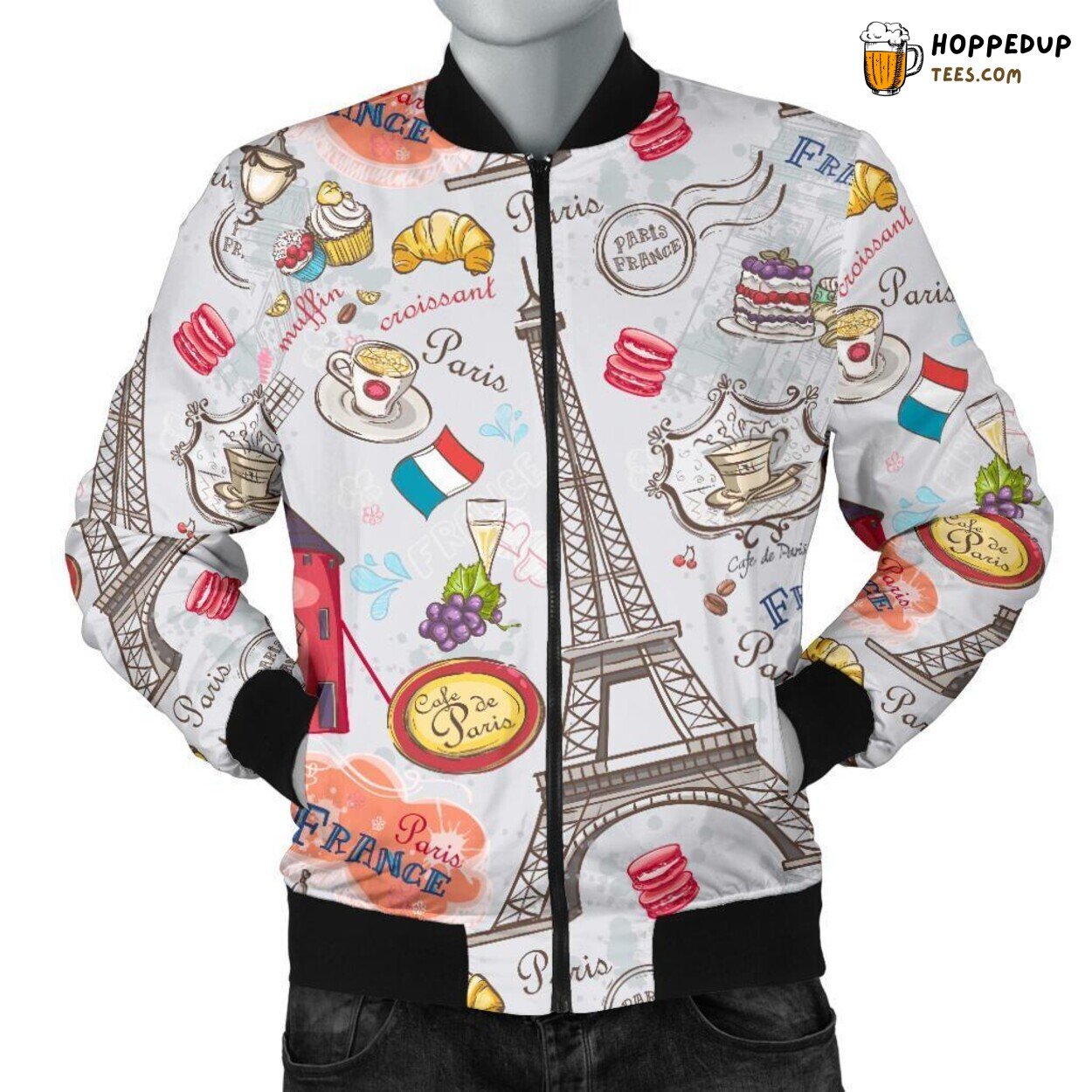City of Paris France Men’s Bomber Jacket Unique Pattern Design Display