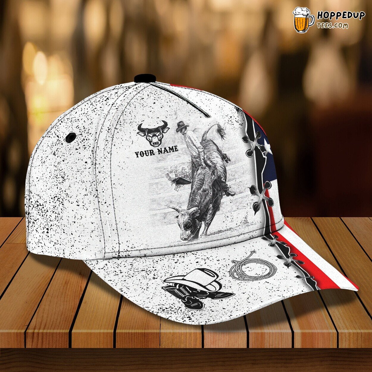 Classic 3D Cap Bull Riding Personalized Name Unique Edition Premier Touch